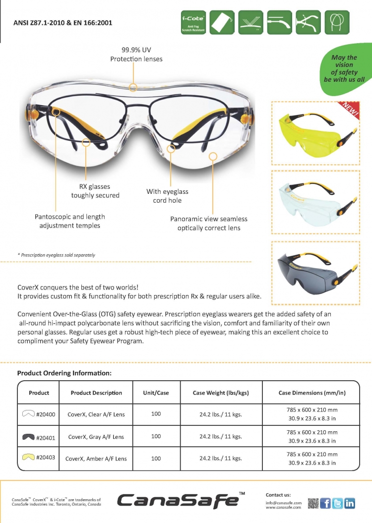 عینک ایمنی کاناسیف مدل CoverX 20400 لنز دودی