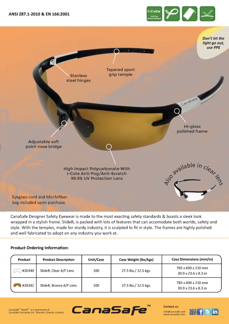 عینک ایمنی کاناسیف مدل Slider