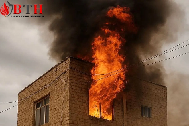 آتش گرفتن یک ساختمان در حال ساخت